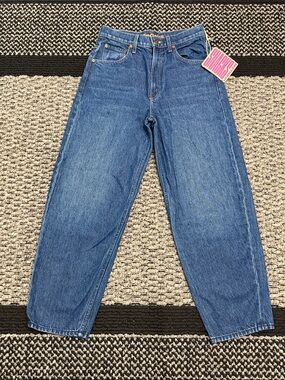 Mother SNACKS The Peeler Ankle High-Rise Barrel Leg Premium Denim Blue Jeans